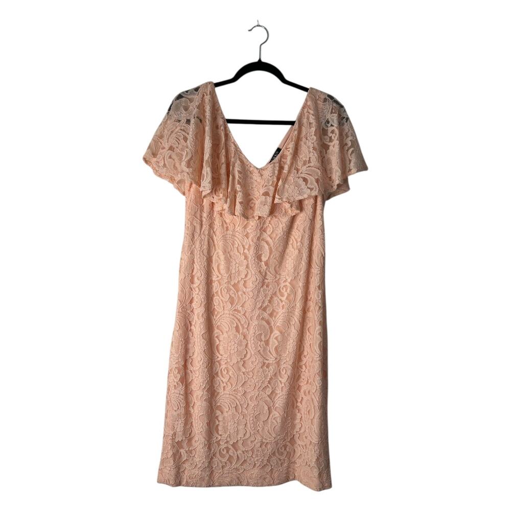 Lauren Ralph Lauren Dress‎ Size 12 Pink Full Lace Sheath Fllutter Sleeve Formal
